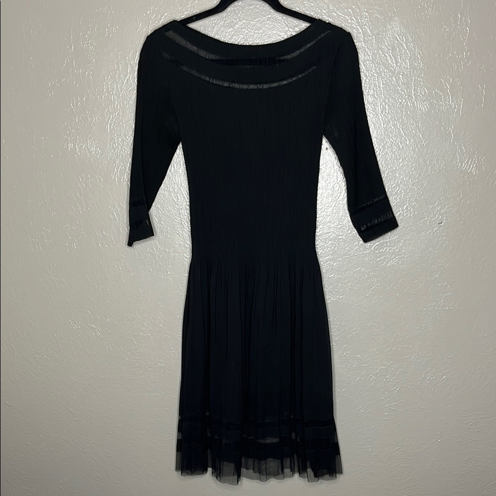 Veeca Black Accordion Pleated Midi Dress Boat Neck Whimsigoth Fit & Flare - XS